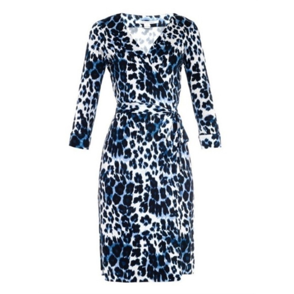 Diane Von Furstenberg DVF Wrap Dress Julian Silk Heritage Snow Cheetah Size 8